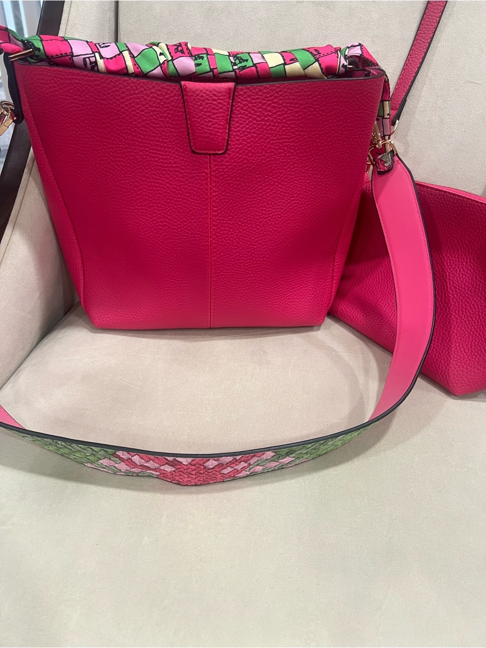 Fuchsia Shoulder Bag with Decorative Wide Strap